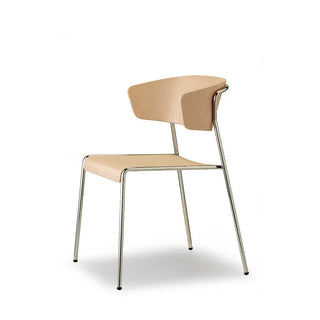 Scab Lisa Wood 2850 armchair with wooden shell and steel legs