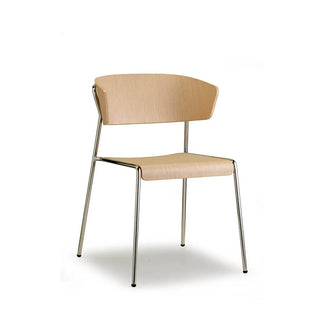Scab Lisa Wood 2850 armchair with wooden shell and steel legs