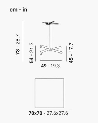 Scab Domino Fixed 5140 table with four-leg embossed powder-coated aluminium base and solid laminate tabletop
