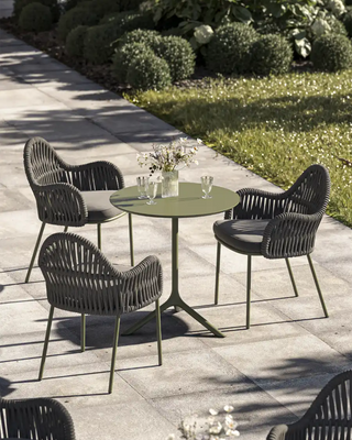 Scab Malvasia Riviera 2908 steel armchair with woven nautical rope backrest and upholstered seat cushion