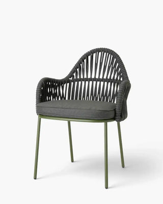 Scab Malvasia Riviera 2908 steel armchair with woven nautical rope backrest and upholstered seat cushion