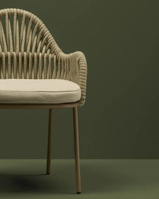 Scab Malvasia Riviera 2908 steel armchair with woven nautical rope backrest and upholstered seat cushion