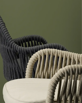 Scab Malvasia Riviera 2908 steel armchair with woven nautical rope backrest and upholstered seat cushion