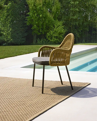 Scab Malvasia Riviera 2908 steel armchair with woven nautical rope backrest and upholstered seat cushion