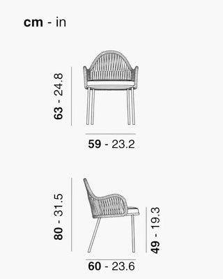 Scab Malvasia Riviera 2908 steel armchair with woven nautical rope backrest and upholstered seat cushion