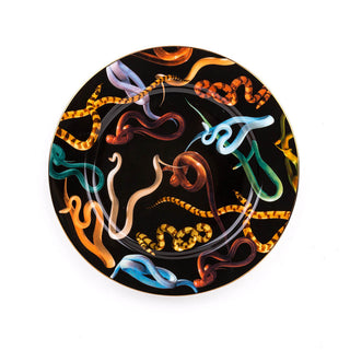 Seletti Toiletpaper porcelain dinner plate with gold border Snakes Black - Buy now on ShopDecor - Discover the best products by TOILETPAPER HOME design