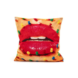Seletti Toiletpaper cushion with plume padding 50x50 cm - 19.69x19.69 in Mouth with Pins - Buy now on ShopDecor - Discover the best products by TOILETPAPER HOME design