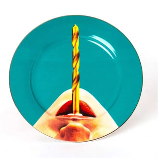 Seletti Toiletpaper porcelain dinner plate with gold border Drill and Mouth - Buy now on ShopDecor - Discover the best products by TOILETPAPER HOME design