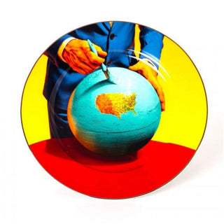 Seletti Toiletpaper porcelain dinner plate with gold border Globe - Buy now on ShopDecor - Discover the best products by TOILETPAPER HOME design