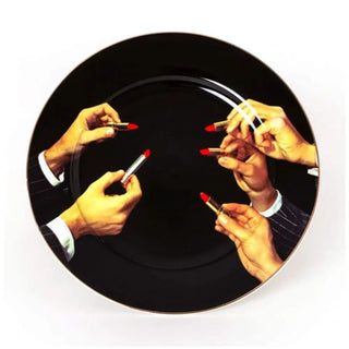 Seletti Toiletpaper porcelain dinner plate with gold border Lipsticks Black - Buy now on ShopDecor - Discover the best products by TOILETPAPER HOME design