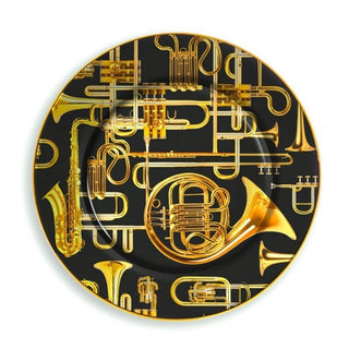 Seletti Toiletpaper porcelain dinner plate with gold border Trumpets - Buy now on ShopDecor - Discover the best products by TOILETPAPER HOME design