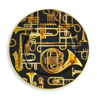 Seletti Toiletpaper porcelain dinner plate with gold border Trumpets - Buy now on ShopDecor - Discover the best products by TOILETPAPER HOME design