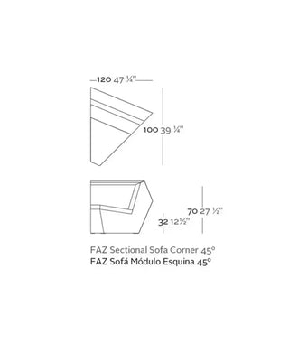 Vondom Faz sofa 45° corner module in polyethylene with upholstered cushions