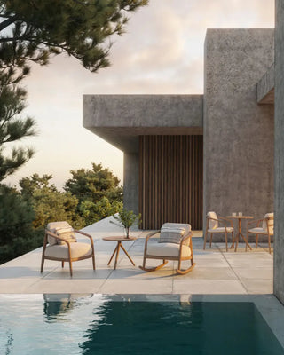 Vondom Fusta upholstered rocking lounge chair in teak wood