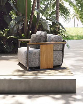 Vondom Tulum upholstered lounge chair with powder-coated aluminium frame and teak armrests