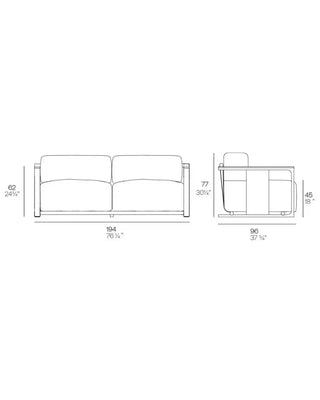 Vondom Tulum upholstered sofa with powder-coated aluminium frame and teak armrests