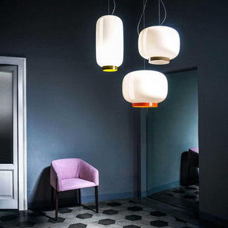 Foscarini Chouchin 2 Reverse dimmable suspension lamp white with green border - Buy now on ShopDecor - Discover the best products by FOSCARINI design