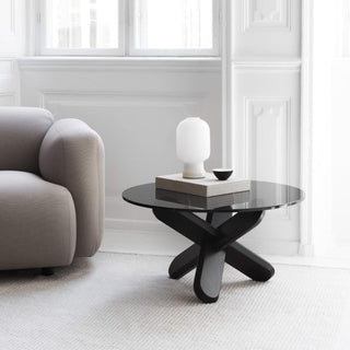 Normann Copenhagen Ding table with smoke glass top diam. 75 cm and wood legs - Buy now on ShopDecor - Discover the best products by NORMANN COPENHAGEN design