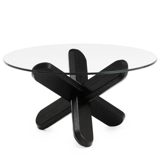 Normann Copenhagen Ding table with transparent glass top diam. 75 cm and wood legs Normann Copenhagen Ding Black - Buy now on ShopDecor - Discover the best products by NORMANN COPENHAGEN design
