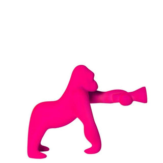 Qeeboo Kong XS Velvet Finish lamp in the shape of a gorilla Qeeboo Fuxia velvet - Buy now on ShopDecor - Discover the best products by QEEBOO design
