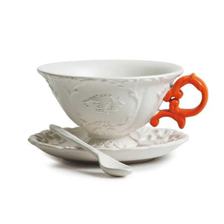 Seletti I-Wares tea set with tea cup, spoon and saucer White/Orange - Buy now on ShopDecor - Discover the best products by SELETTI design