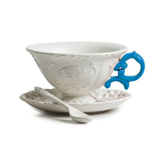 Seletti I-Wares tea set with tea cup, spoon and saucer White/Light blue - Buy now on ShopDecor - Discover the best products by SELETTI design