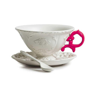 Seletti I-Wares tea set with tea cup, spoon and saucer White/Fuchsia - Buy now on ShopDecor - Discover the best products by SELETTI design